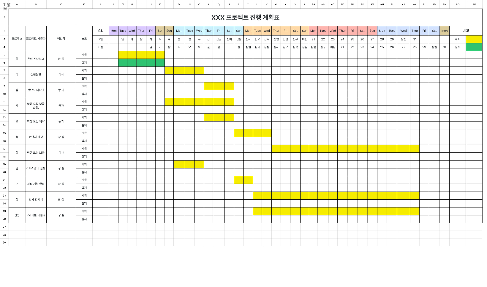 프로젝트 진행 계획표 1 1
